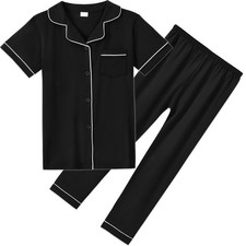 Aablexema Unisex Kids Pajamas Set Cotton Short Sleeve Sleepwear Button-Down and