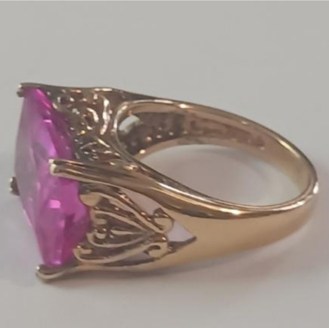 Gold over 925 Ring, Pink rectangular stone, Size 5 - image 2