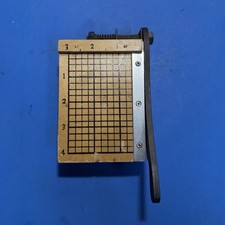 Vintage Small Wooden Paper Cutter Guillotine 4x4 Grid Spring Loaded