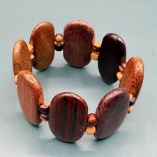 Chunky Wooden Stretch Bracelet Brown Oval Beads Boho Statement Vintage Jewelry