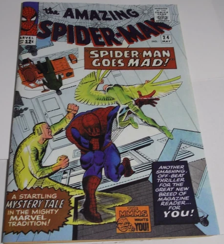 AMAZING SPIDER-MAN #24 1965 coverless, includes a replica cover, O/W, Very NIce