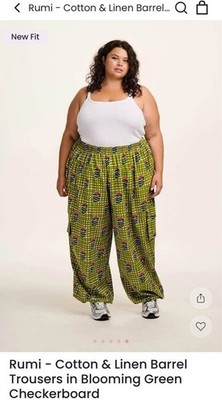 Lucy and Yak Rumi Blooming Green Checkerboard Pants 4x NWOT