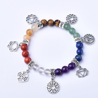 7 Chakra Natural Crystal Beaded Bracelet Reiki Healing Chakra Balance*1pcs