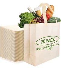 Simply Cool Reusable Grocery Bags Eco-Friendly Heavy Duty Tote 20 Pack