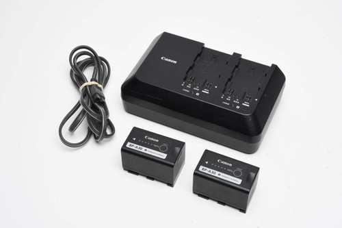 Canon CG-A10 dual battery charger w/ 2X BP-A30 batteries + power cord, great