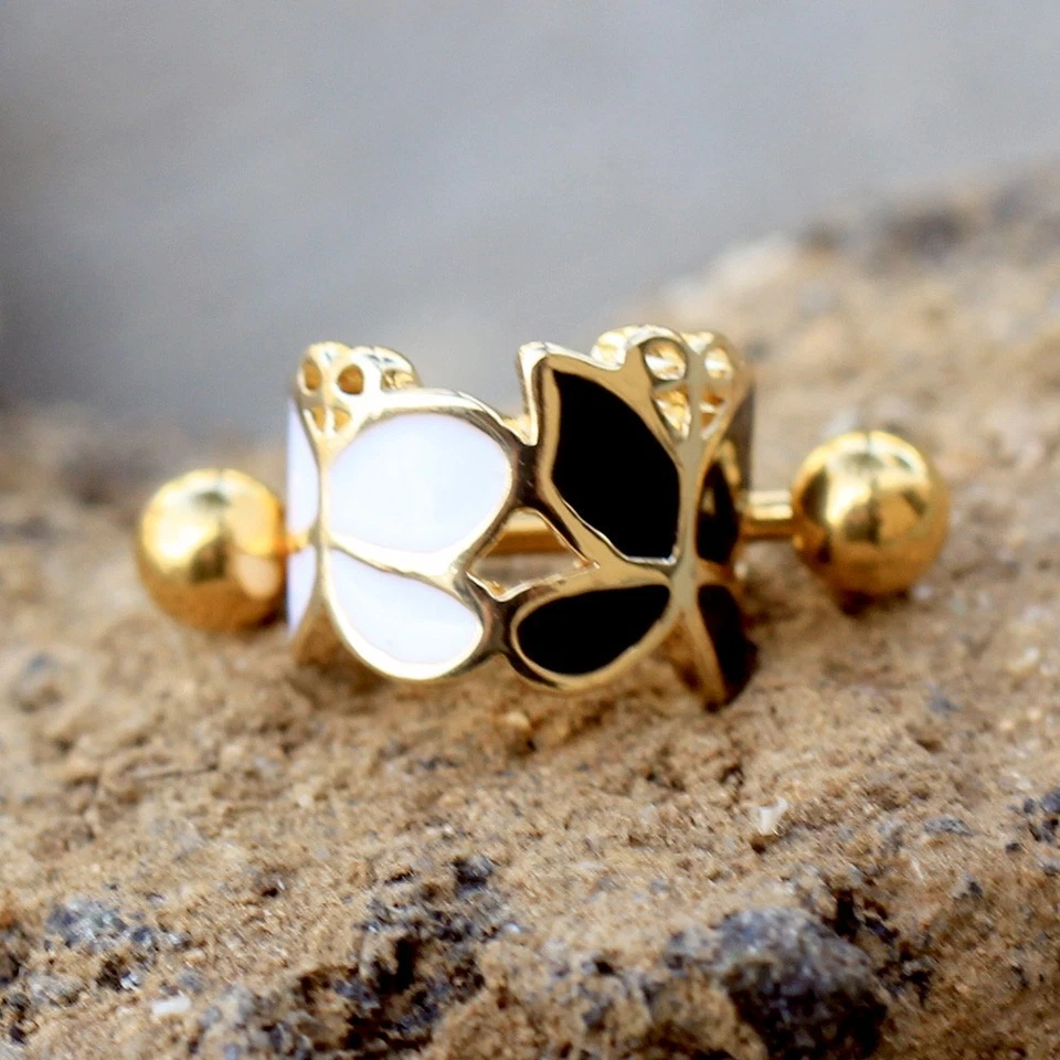 Gold Plated Black and White Butterfly Cartilage Ear Cuff - Image 3 of 4