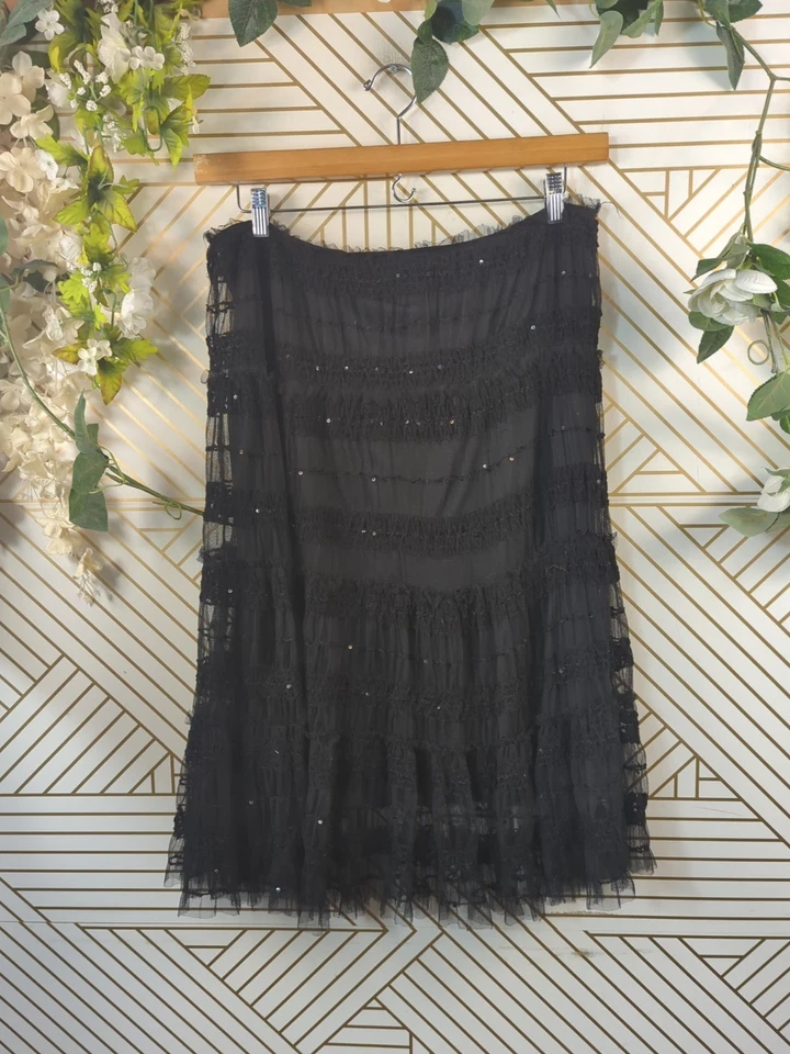 STUDIO M Women' Black Lace Midi Skirt Fairy Grunge Whimsigoth 70's Witchy Size M - Image 2 of 4