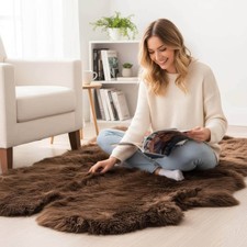 Natural Dark Brown Sheepskin Rug Shearling Fur Pelt - Ethically Sourced - Oeko T