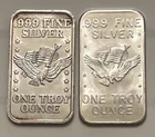 Pair Vintage Strategic Stockpile Assay Office 1 T-oz .999 Silver Bars Type A & B