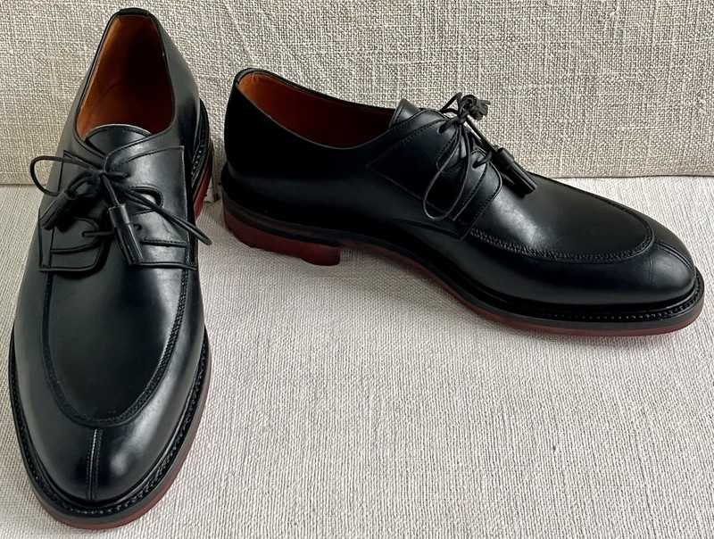Silvano Lattanzi 1077 Ingrassato Nero Polished Calfskin Derbies UK 7.5 US 8.5
