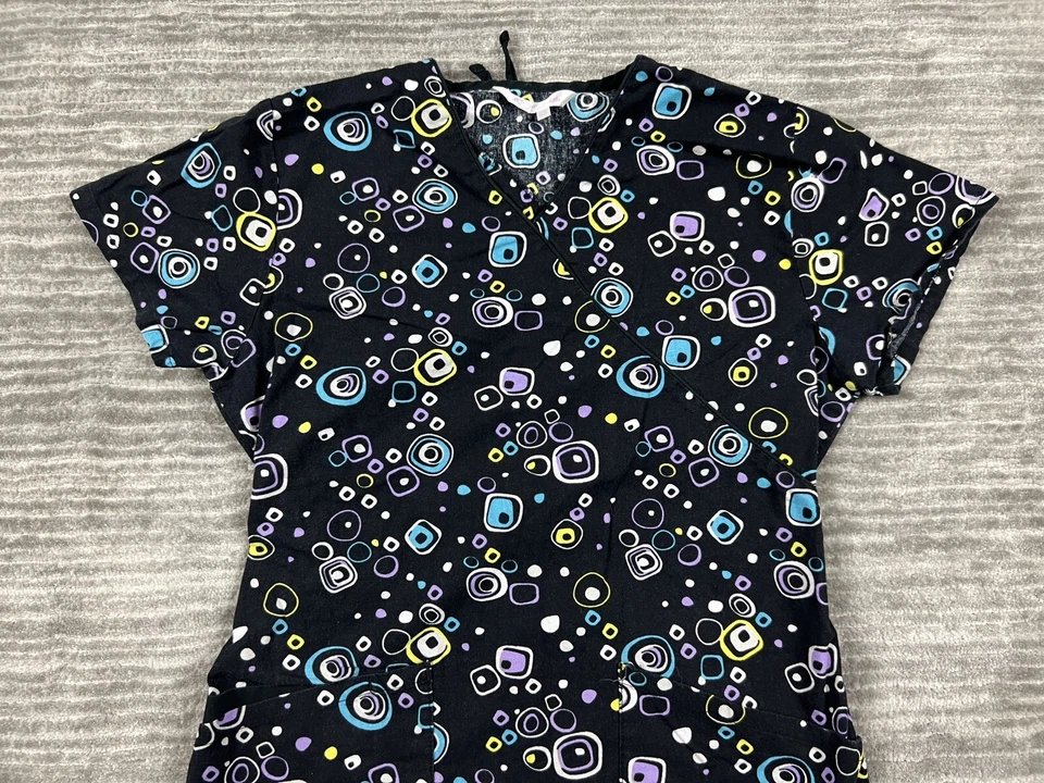 I Heart Scrubs Top Womens Extra Small Multicolor Short Sleeve 100% Cotton - Image 2 of 4