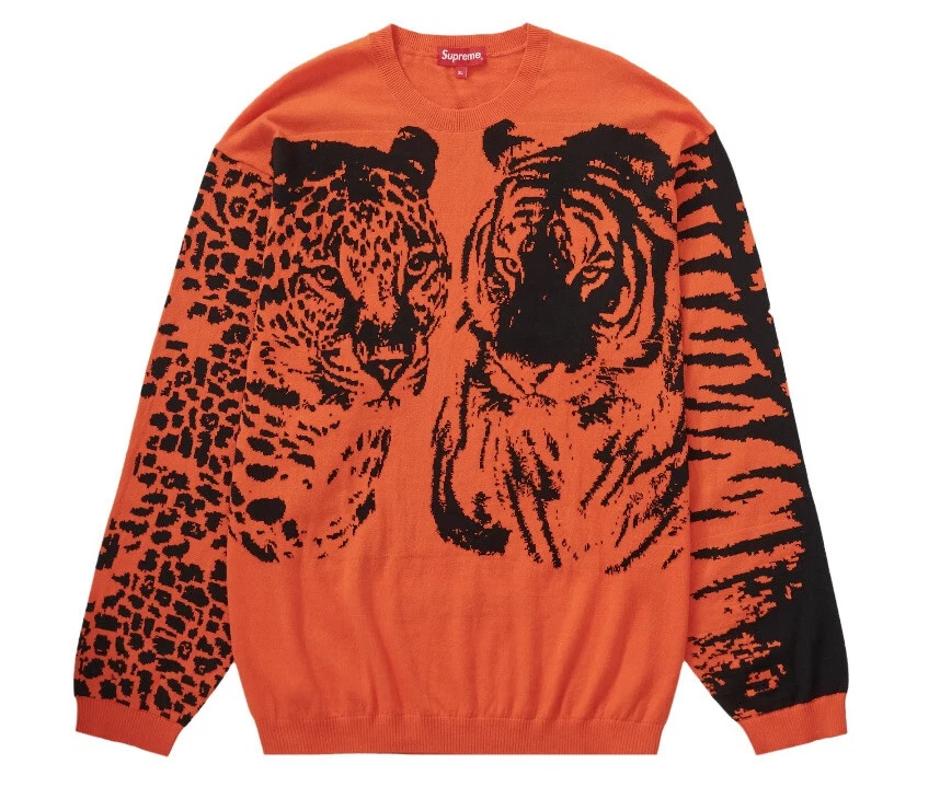 Supreme Big Cats Jacquard Long Sleeve Top Orange size XL