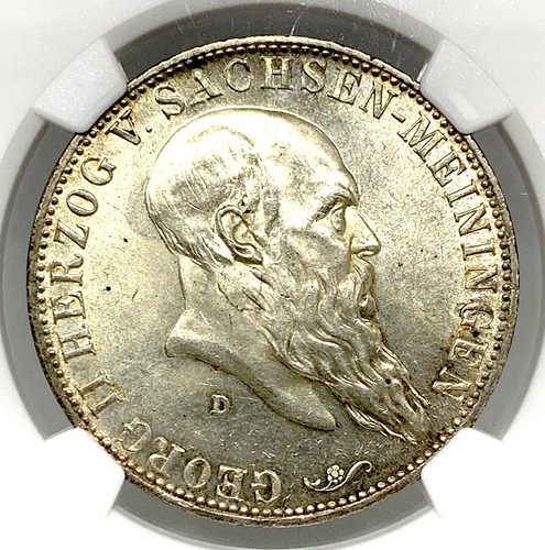 Germany Saxe-Meiningen 1901 D 5 Mark Coin Thaler Taler NGC MS 63+ F.STG/STG UNC - Picture 3 of 3