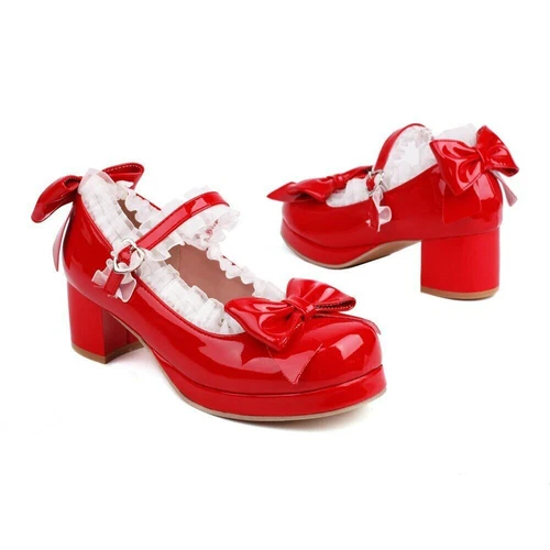 Sweet Bowknot Lace Bridal Girls Wedding Shoes Women High Heel Pink Plus Size - Bild 35 von 40