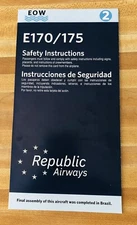 E170/175 Republic Airways Emergency Safety Information Card 2019 Airplane Blue