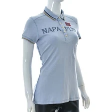 Napapijri Original Women lady polo t-shirt Quarter Button Short Sleeve Medium M