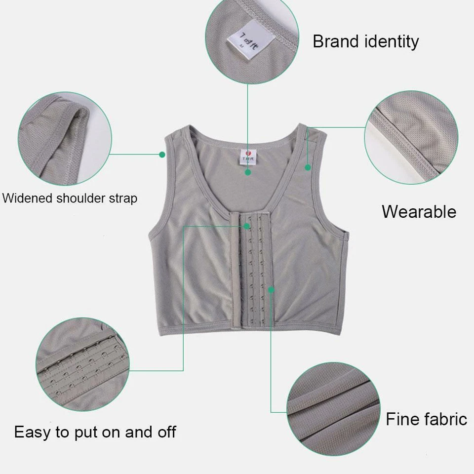 Lesbian Zip Breast Chest Binder Tomboy FTM Bandage Boob Vest Crop Top S-4XL. - Image 2 of 4