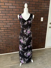 Black Purple Floral Maxi Dress Sleeveless V Neck Long Dress No Tag