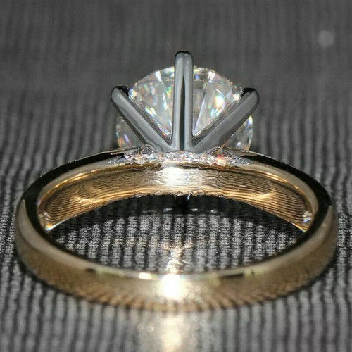 Anello di Fidanzamento Solitario Diamante Taglio Tondo 2CT Finitura Oro Giallo 14K Misura N - Foto 5 di 10