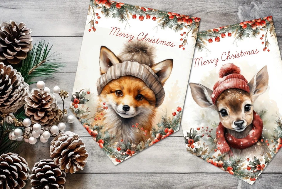 Рождественские баннеры/лента в деревенском стиле с лесными животными - Изображение 4 из 4