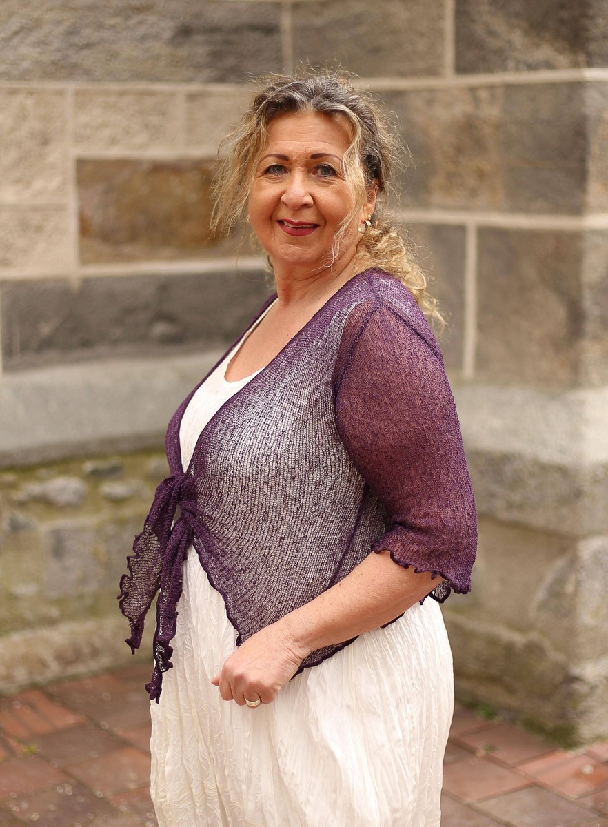 IKAT Lagenlook BOLERO STRICK JACKE Gr 42 44 bis 52 purple