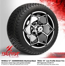 4x GOLF CART 12" MACHINED HAMMERHEAD WHEELS and 215/40-12 DOT LOW PROFILE TIRES