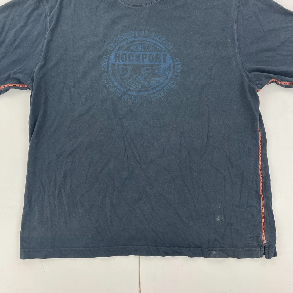 ROCKPORT T-shirt blu medio uomo manica corta 100% cotone logo grande - Immagine 2 di 4