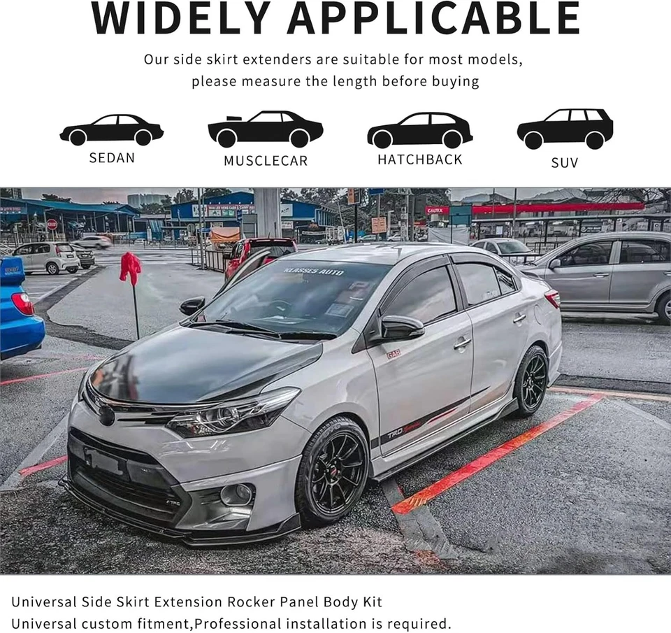 78.7'' Side Skirt Splitter Lip + Rear Bumper Diffuser Canard For Hyundai Elantra Foto 4 de 4