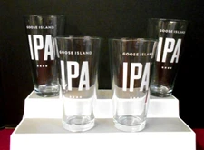 FOUR *NEW* GOOSE ISLAND  - 16 oz BEER PINT GLASS - (IPA. BOURBON COUNTY)