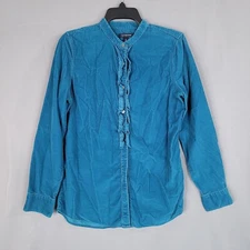 Land's End Women's Corduroy Button Front Shirt Long Sleeve Blue Size S