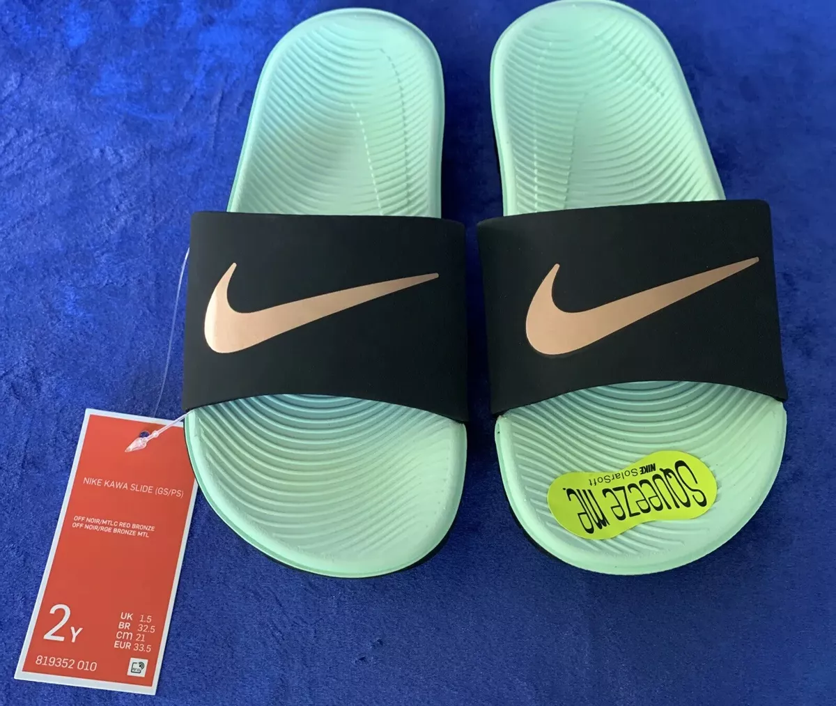 Nike Kawa Youth Slides BLACK GREEN SZ 2Y