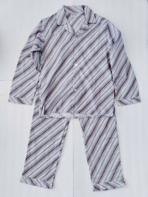 Vtg SEARS Men's Small Striped Flannel Pajamas Set Red White Blue Hong Kong NWOT