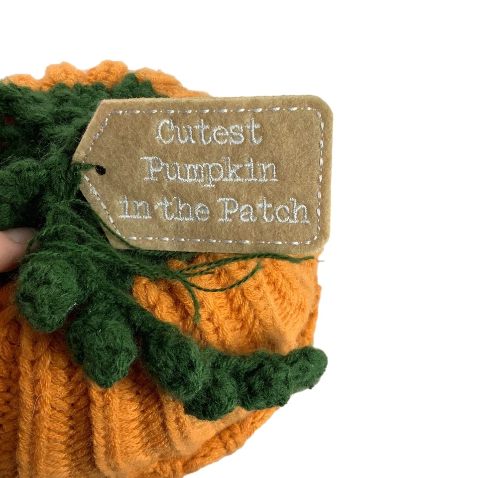 Gorro tejido Mud Pie Infantil Lindo Calabaza en el Parche Naranja Verde Otoño Foto 4 de 4