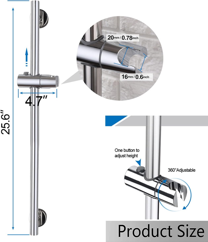Chrome Shower Slide Bar, Bathroom Shower Slide Bar with Adjustable