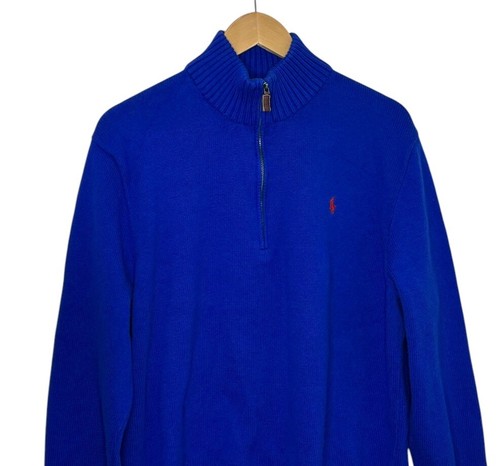 Vintage Polo Ralph Lauren 1/4 Zip Pullover Sweater Herren XXL Blau Mock Neck Pony 90s - Bild 3 von 7