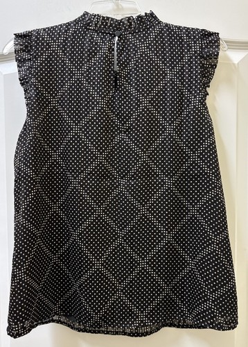NWT J. Crew Sleeveless Ruffleneck Top Black Metallic Stripe Polka Dot Size Small - Picture 4 of 7