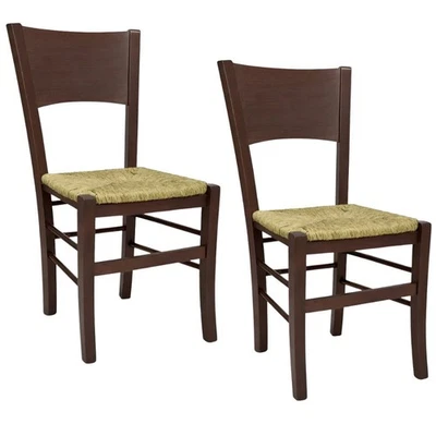 Chaises Salle à Manger Lucy Set De 2 IN Bois Noyer Sombre Avec Siège En Paille - Photo 1/4
