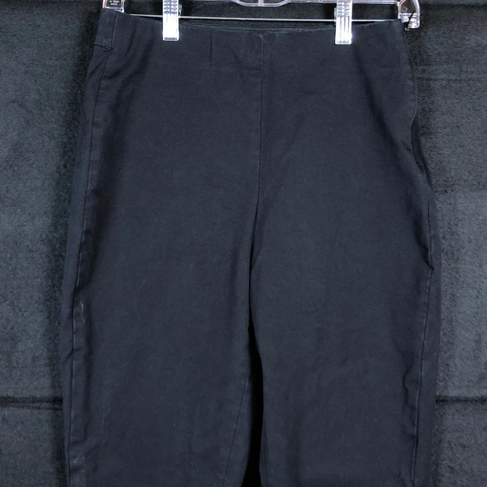 Pantalones para mujer Everlane negros recortados capris tiro medio cremallera lateral dobladillos crudos elásticos 6 Foto 2 de 4