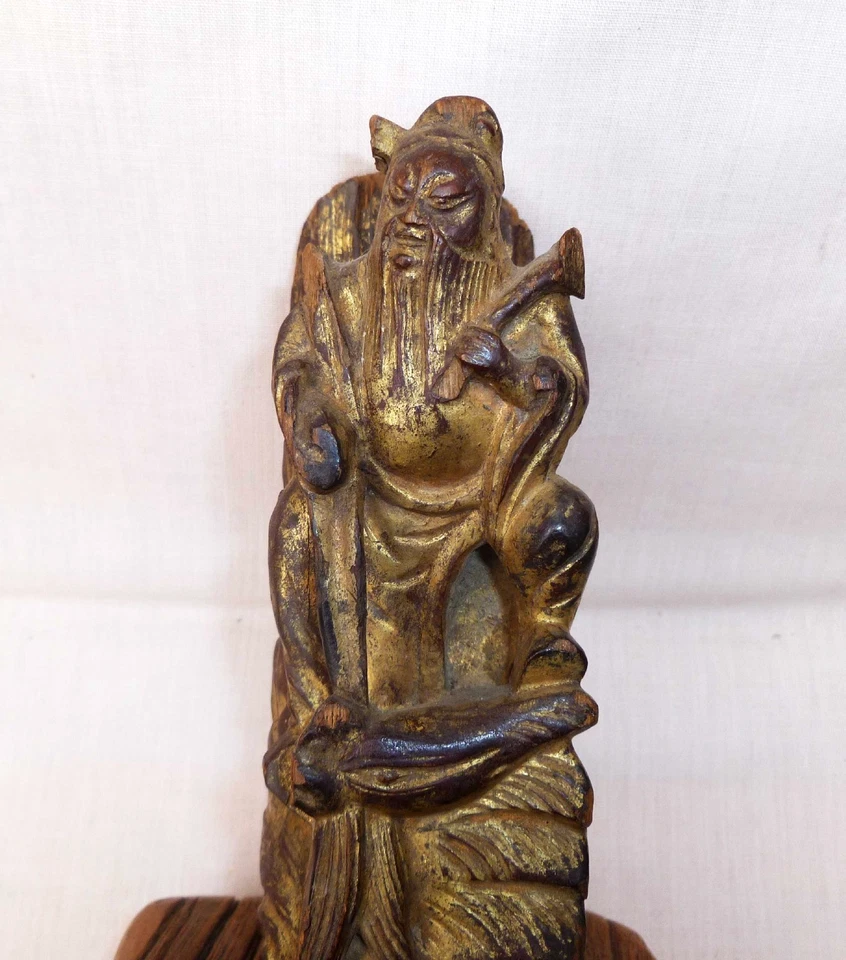 ANTIQUE GILDED CARVED WOOD ORIENTAL FIGURE - Image 2 of 4