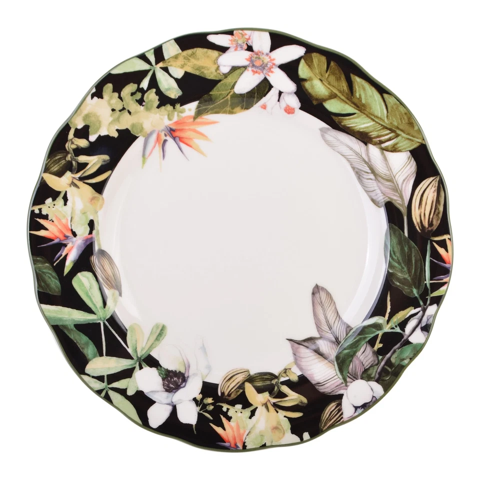 Juego de vajilla de porcelana de 12 piezas para 4 platos y cuencos en blanco y negro con... Foto 4 de 4