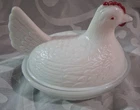 Vintage White Milk Glass Hen on Nest Covered Dish – Red Comb & Wattle Candy