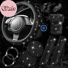 11 PCS Bling Diamond Car Accessories for Women, Sparkly Rhinestone Steering Whee