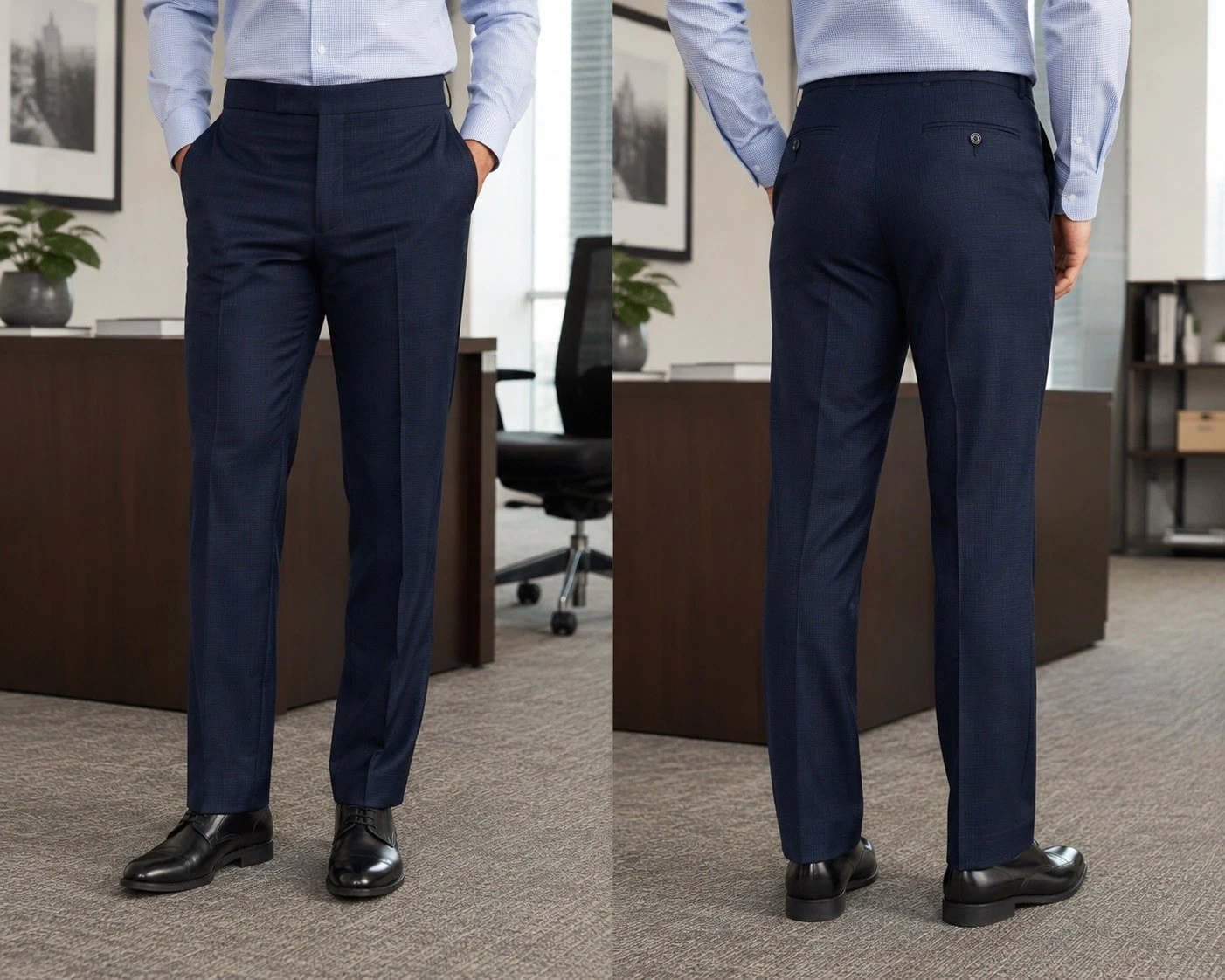 Louis Raphael Tailored Dress Pants Mens 32x32 Navy Blue Check Career Office
