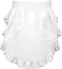 Women's Waist Apron White Half Apron with Pockets Adjustable Chef Cooking Short 