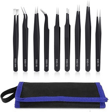 9PCS Precision Tweezers Set, Upgraded Anti-Static Stainless Steel of Tweezers, f