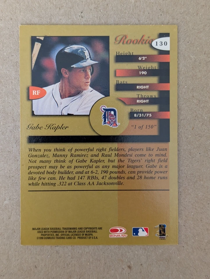 1998 Donruss Signature Series - Signature Proof Gabe Kapler #130 /150 (RC) - Image 3 of 3