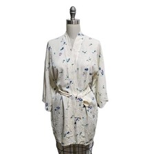 Vtg Victoria's Secret Floral Satin Kimono Robe Womens OS 100 Silk Belt Intimate
