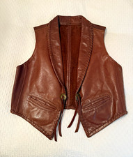 Womens Handcrafted Western Cowhide Leather Vest - Brown Size S/M