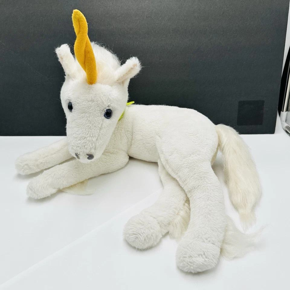 "Almohada Dakin vintage mascotas unicornio blanco cuello acostado 1978 peluche 16""" Foto 2 de 4