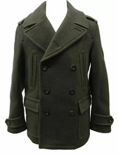 Men's Wool Double Breasted Pea coat Jacket Military Green All sizes